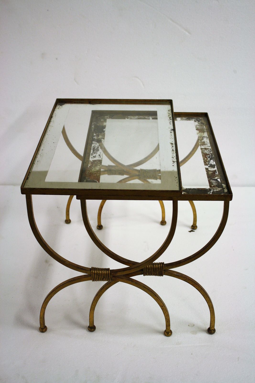 Set Of Gilt Metal Neoclassical Nesting Tables 1960s photo vintage