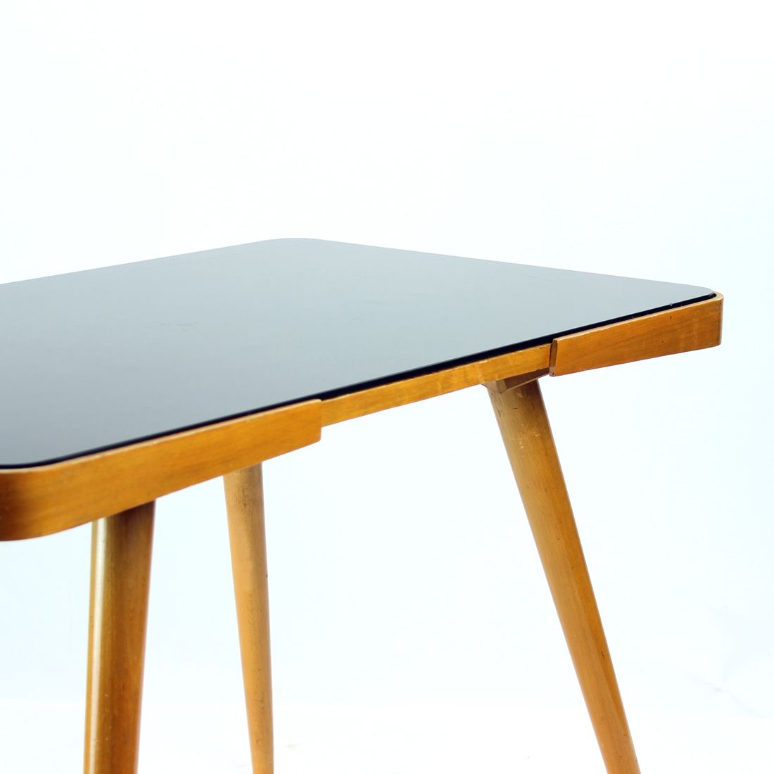 Mid Century Coffee Table In Oak & Black Glass, Czechoslovakia 1960s photo vinterior