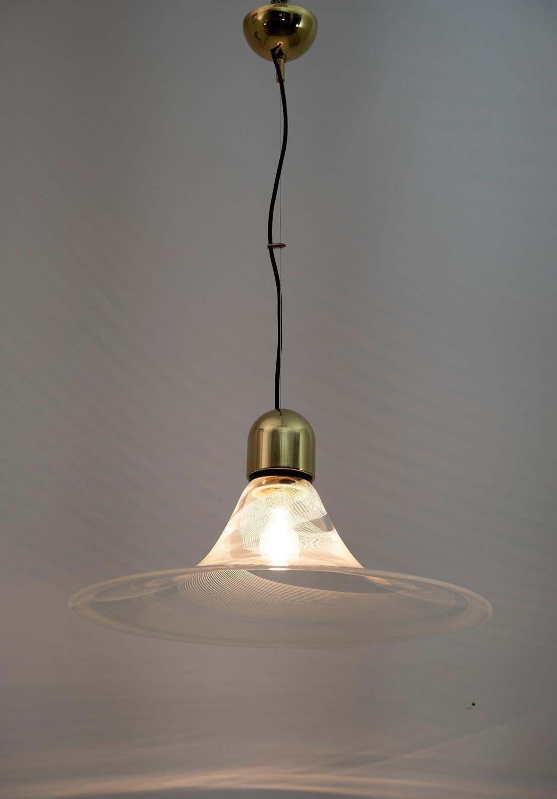 Mid Century Modern Italian Murano Spiral Glass Pendant Lamp, 1970s photo vinterior