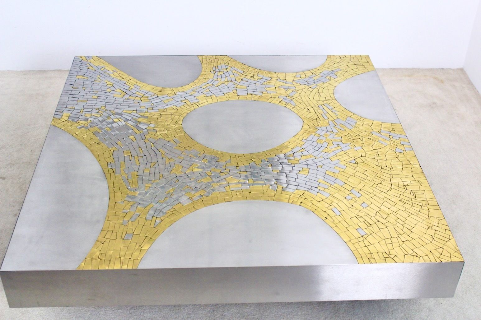 Stainless Steel And Brass Coffee Table By Jean Claude Dresse photo vinterior