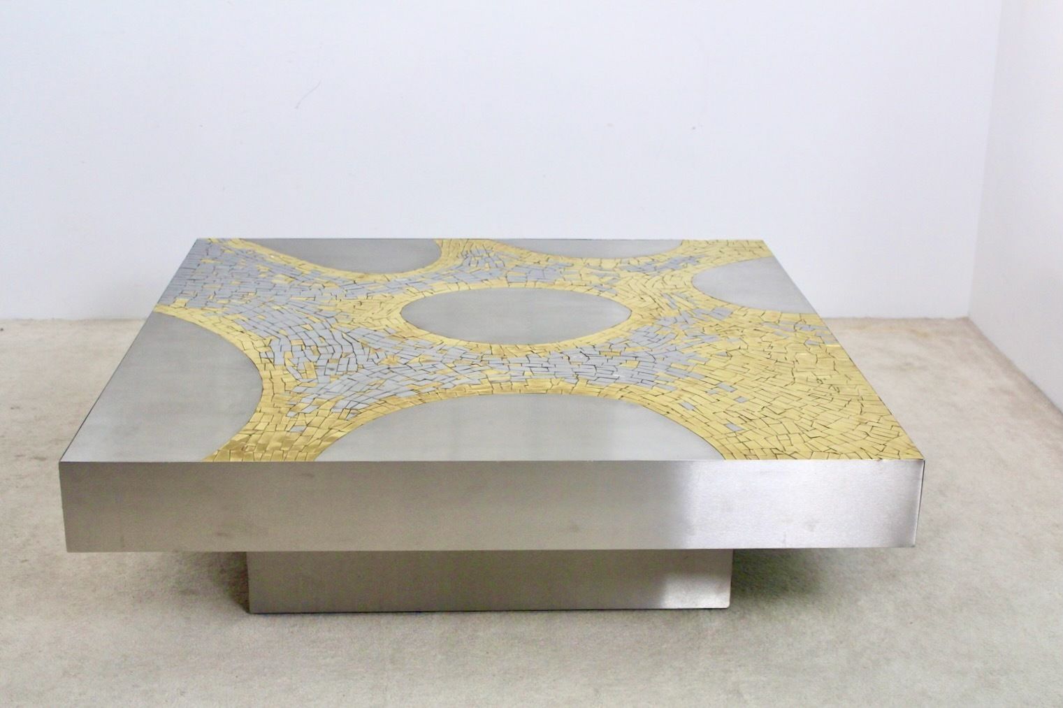 Furniture Stainless Steel And Brass Coffee Table By Jean Claude Dresse photo