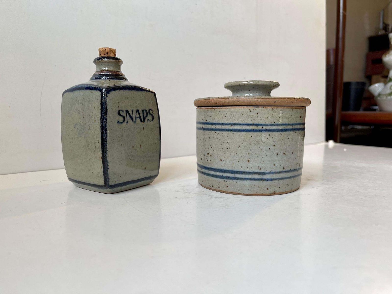 Knabstrup Lidded Jar & Decanter In Glazed Stoneware, Danish, 1970s photo for sale