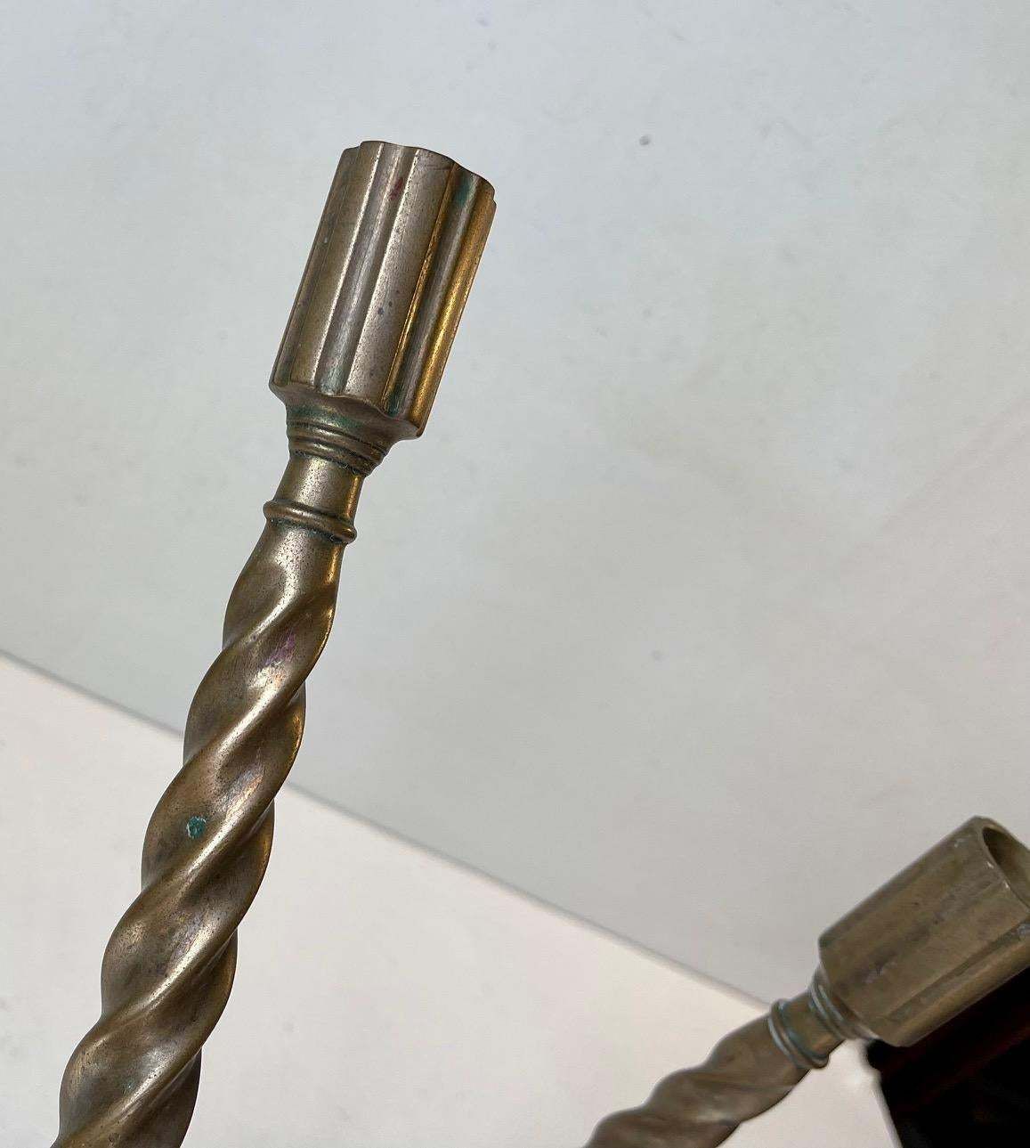 Gothic Twisted Column Candlesticks In Bronze, 19th Century, Set Of 2 photo Home Decor