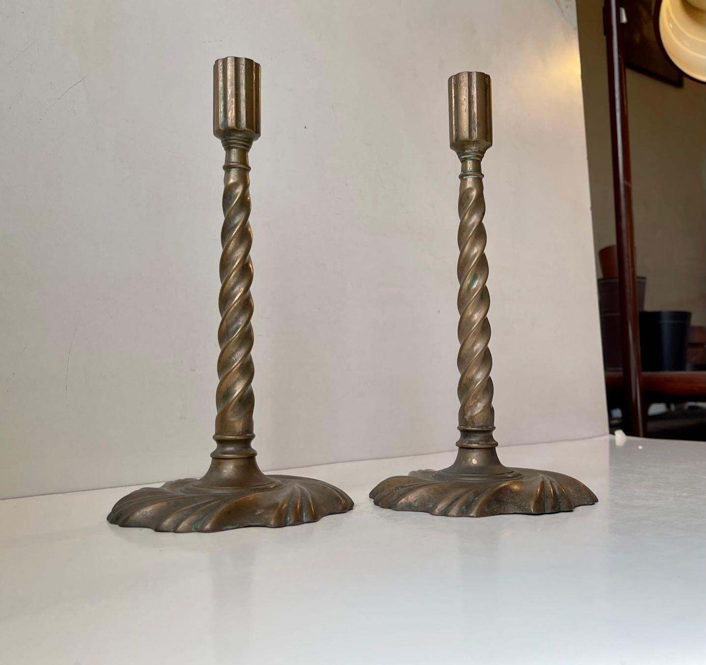 Gothic Twisted Column Candlesticks In Bronze, 19th Century, Set Of 2 photo buy