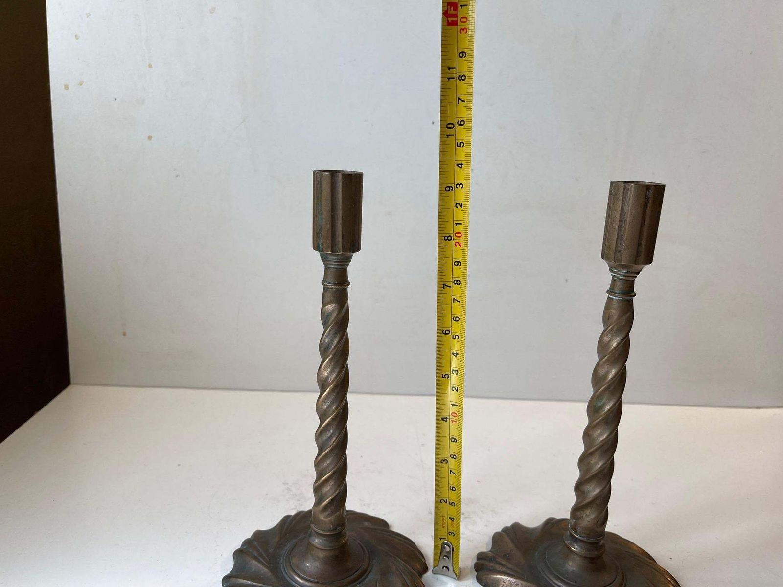 Home Decor Gothic Twisted Column Candlesticks In Bronze, 19th Century, Set Of 2 photo