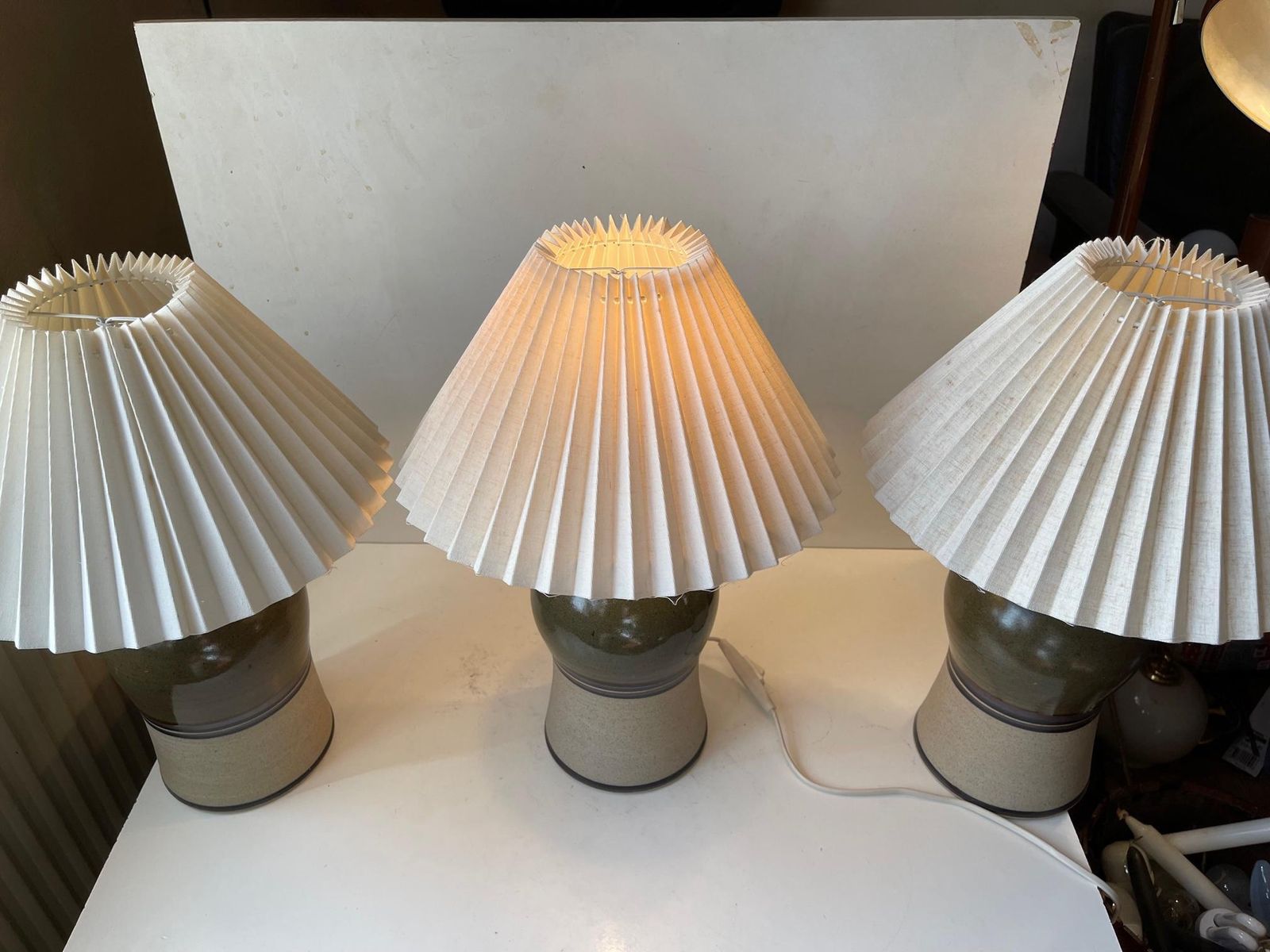 photo furniture Vintage Scandinavian Table Lamps Glazed With Stripes, Set Of 3