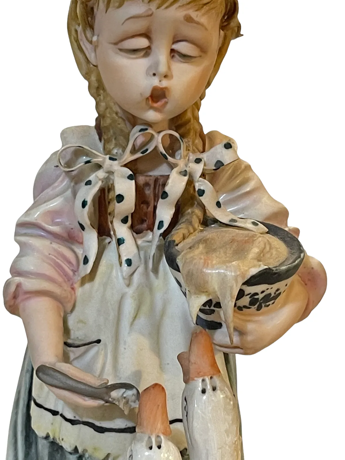 Capodimonte Figurine, 20th Century, Decorated And Signed Figure, Girl With Geese photo for sale