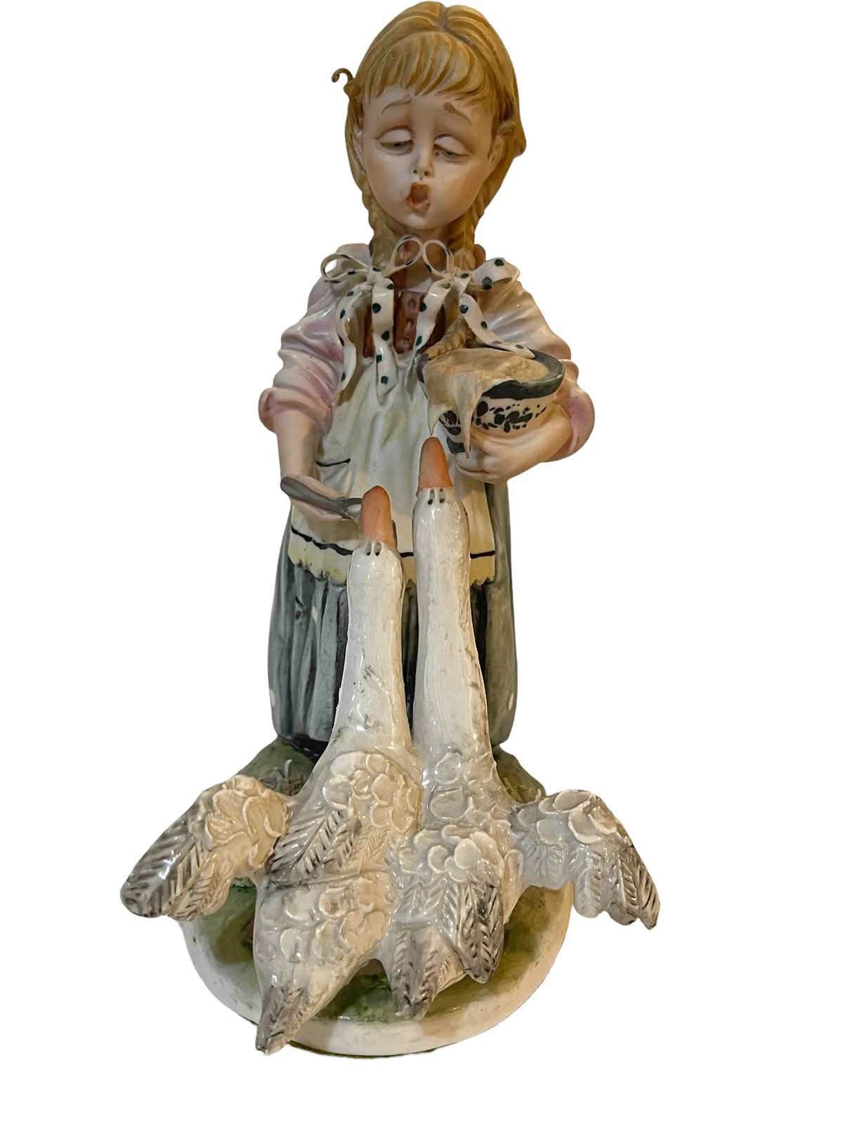 Capodimonte Figurine, 20th Century, Decorated And Signed Figure, Girl With Geese photo Home Decor