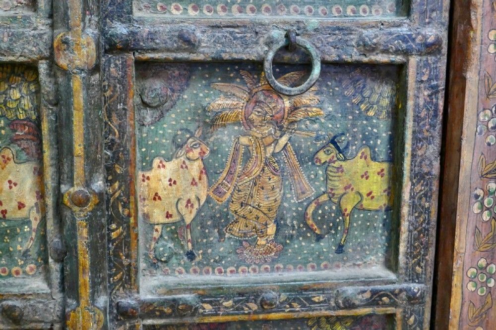 Anglo Indian Painted Doors In Original Frame, Wall Art photo vinterior