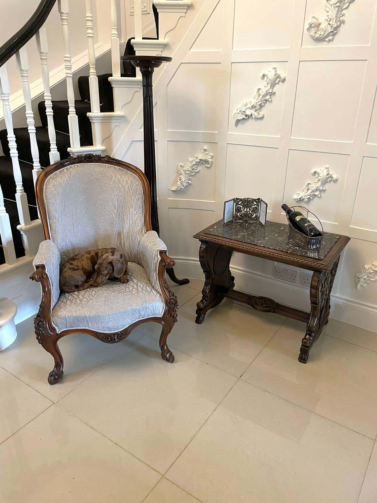 Unusual Antique Quality Carved Walnut And Marble Top Italian Coffee Table photo furniture