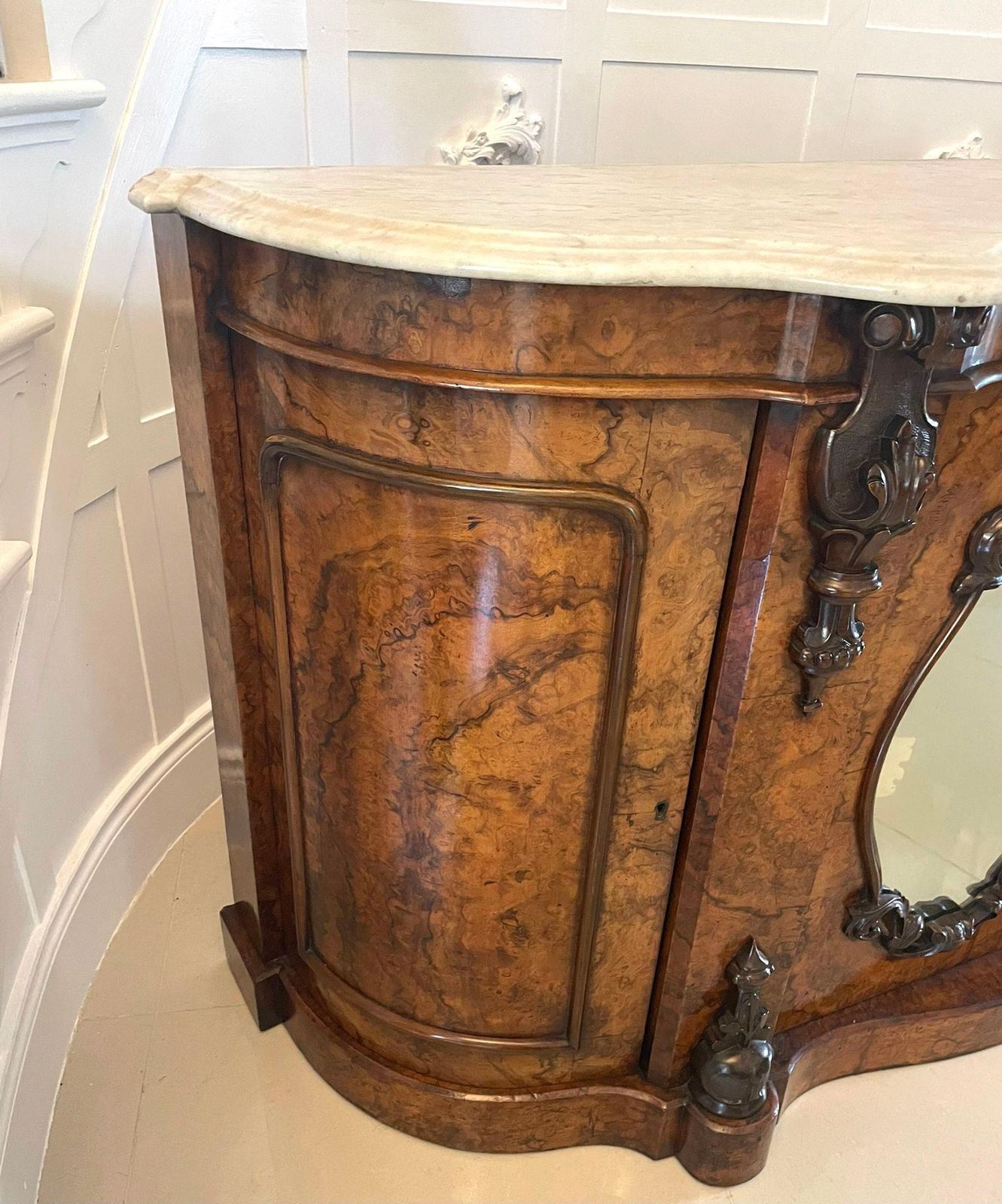 photo for sale Outstanding Quality Antique Burr Walnut Marble Top Credenza/Sideboard