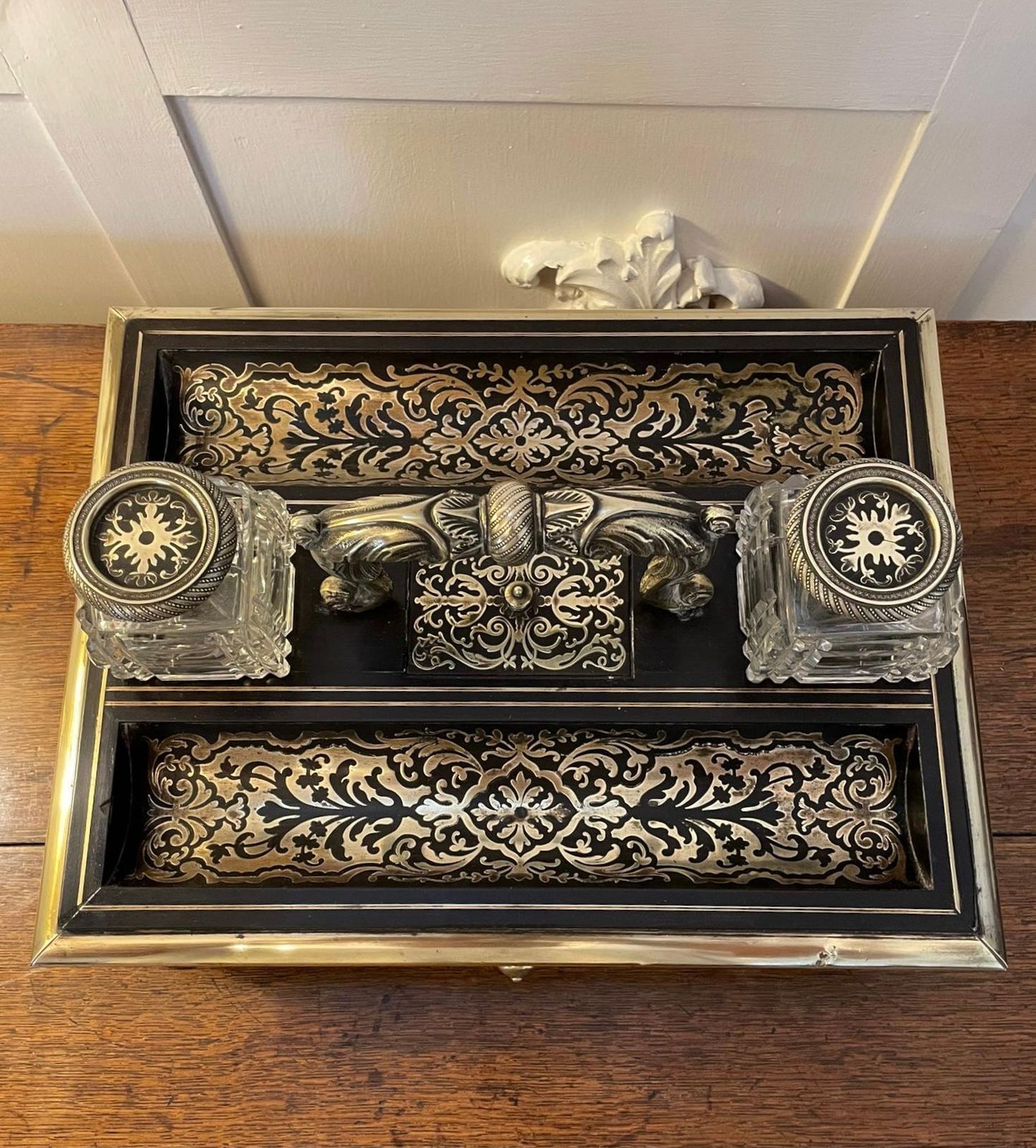 Fine Quality Antique Victorian French Freestanding Inlaid Boulle Desk Set photo vintage
