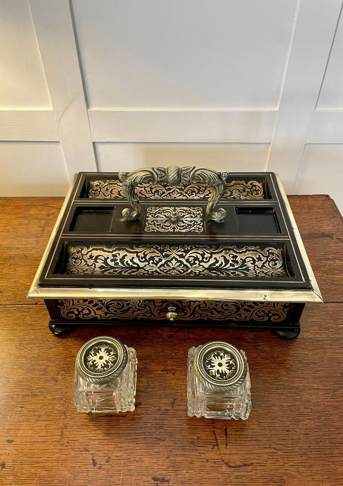 Home Decor Fine Quality Antique Victorian French Freestanding Inlaid Boulle Desk Set photo