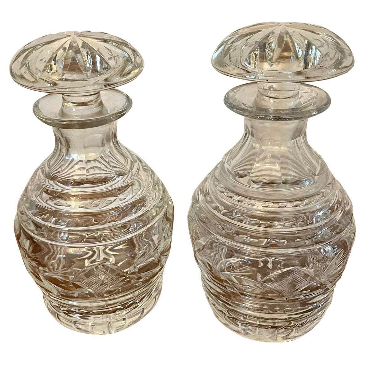 Pair Of Antique George III Quality Cut Glass Shaped Decanters photo furniture