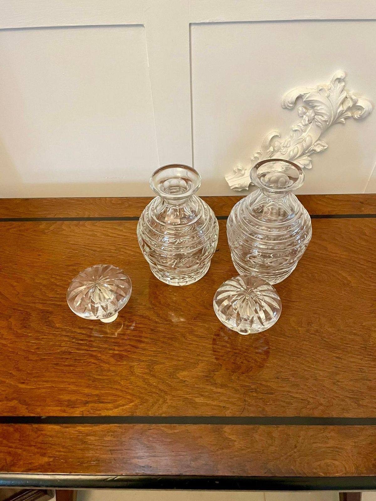 Pair Of Antique George III Quality Cut Glass Shaped Decanters photo Home Decor
