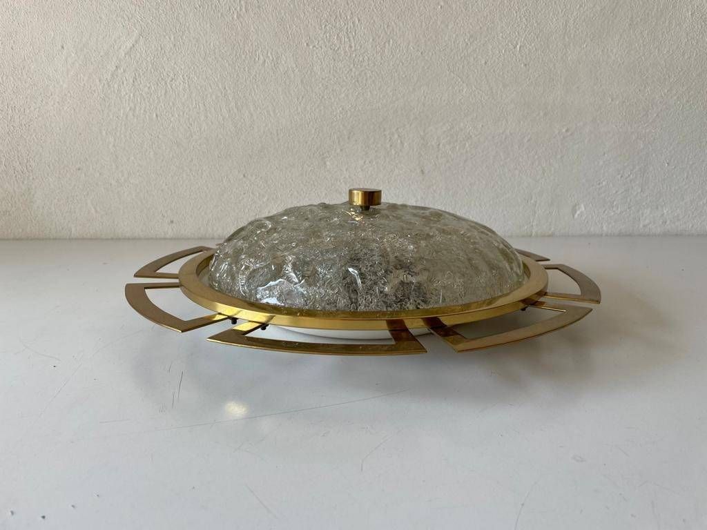 Charming Ice Glass & Brass Sunshine Design Large Ceiling Or Wall Lamp By Schröder Leuchten, 1960s, Germany photo furniture