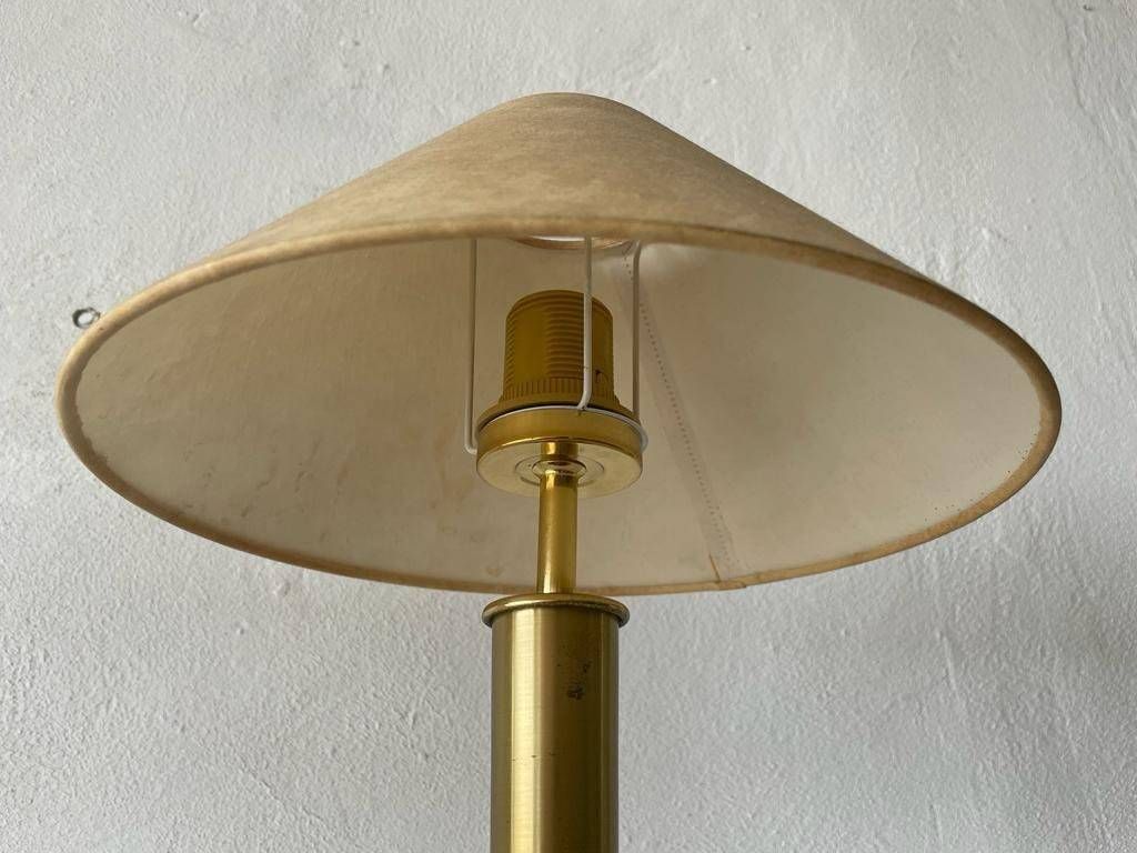 photo for sale Fabric Shade & Brass Atomic Body Elegant Pair Of Table Lamps, 1980s, Germany