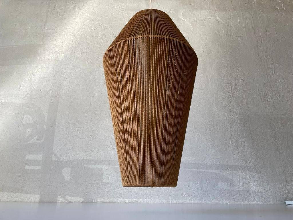 Raffia Bast And Teak Large Pendant Lamp By Ib Fabiansen For Fog & Mørup, 1960s, Denmark photo Lighting