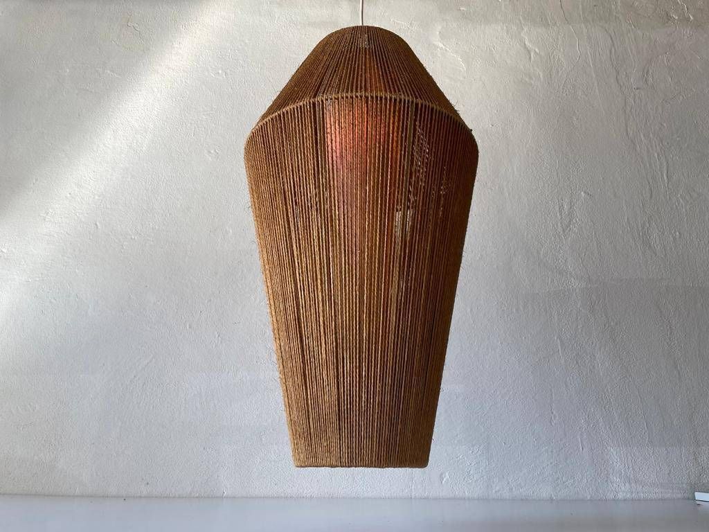 Raffia Bast And Teak Large Pendant Lamp By Ib Fabiansen For Fog & Mørup, 1960s, Denmark photo 1552.48