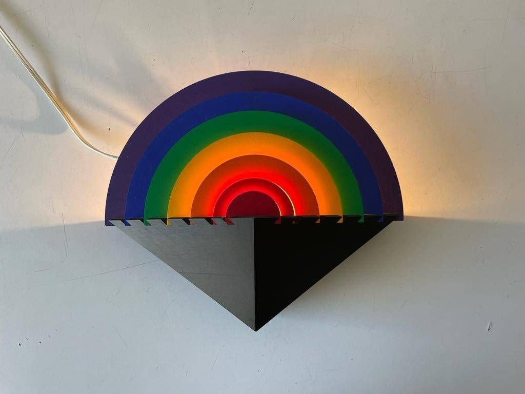 Rainbow Design Wood Night Lamp By Kiener Zürich, In Style Of Memphis Group, 1980s, Switzerland photo Lighting