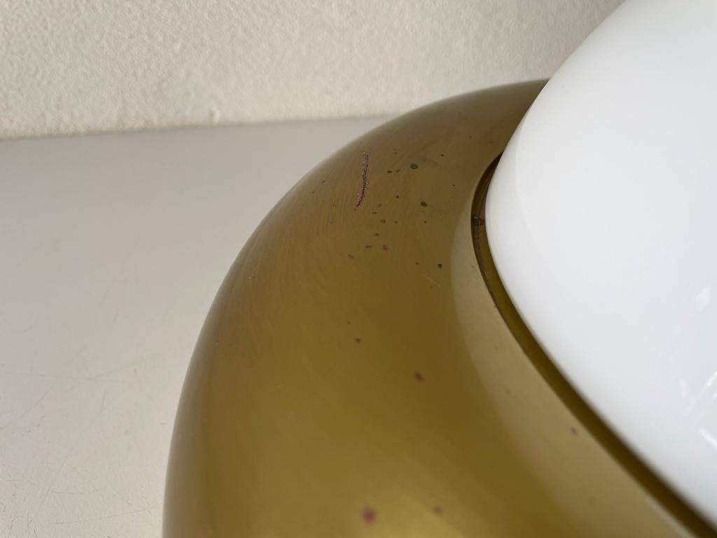 Opal Glass & Brass Ufo "Medium Size" Flush Mount Light Or Sconce By Valenti, 1970s, Italy photo vintage