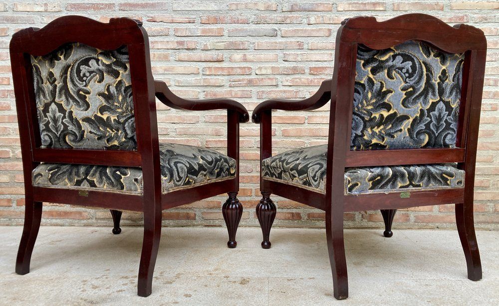 photo furniture Mid Century Spanish Armchairs In Wood, Set Of 2