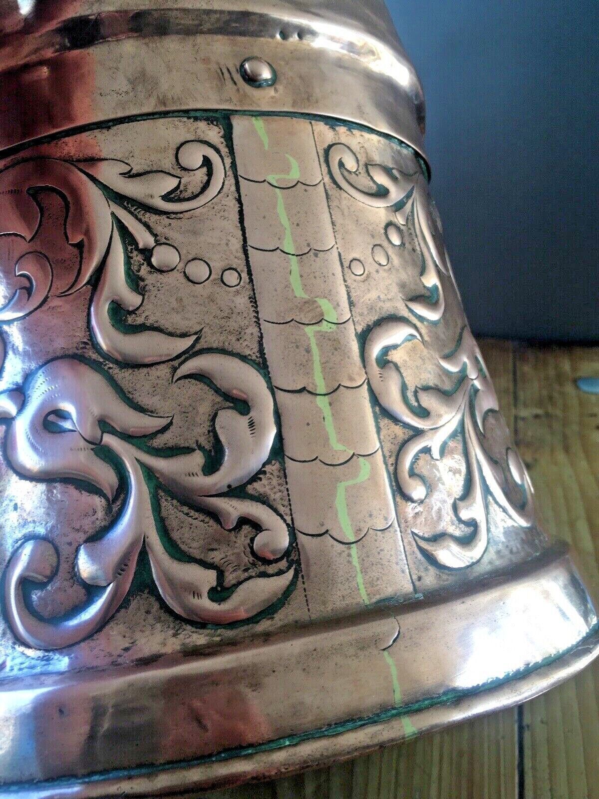 Antique Arts & Crafts Hanging Copper Salt Box Cellar Acanthus Leaf Norse God Sun photo 295.0