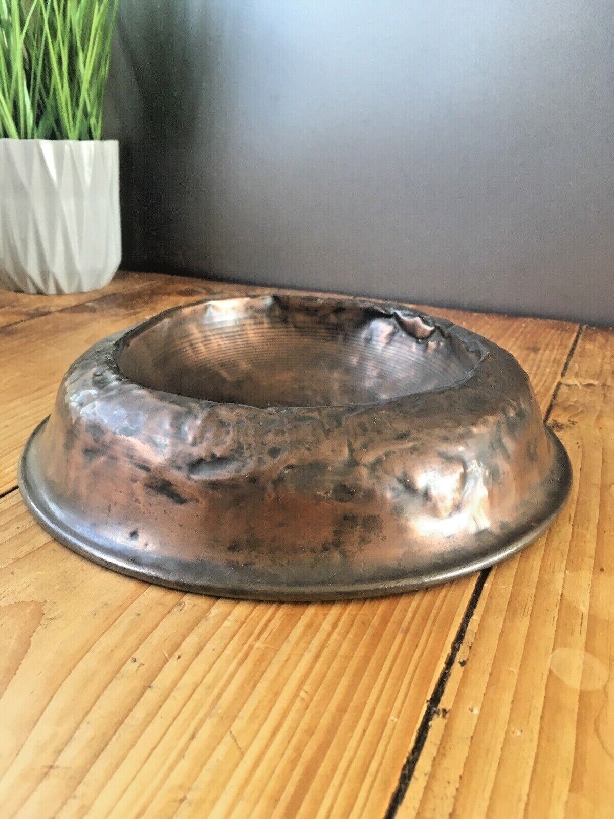 Antique 19th C Arts & Crafts Beaten Copper Dog Bowl Pet Cat Dish Food Water photo Home Decor