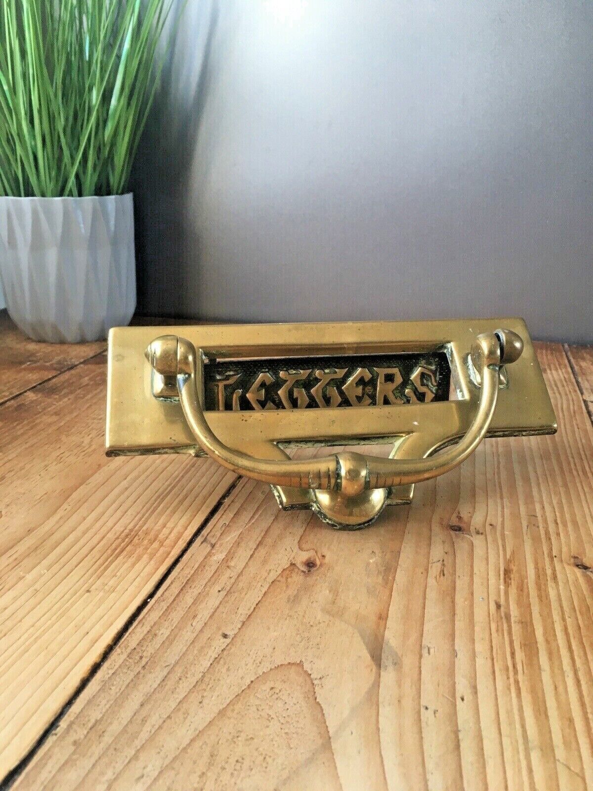 Reclaimed Antique Brass Door Knocker Art Nouveau Letter Box Mail Posting Slot photo for sale