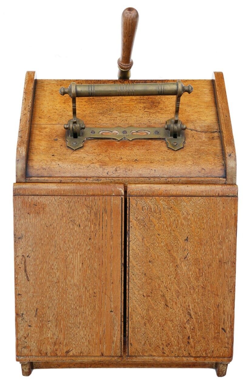 Antique Quality Oak Perdonium Coal Scuttle Box Or Cabinet C1900 photo for sale