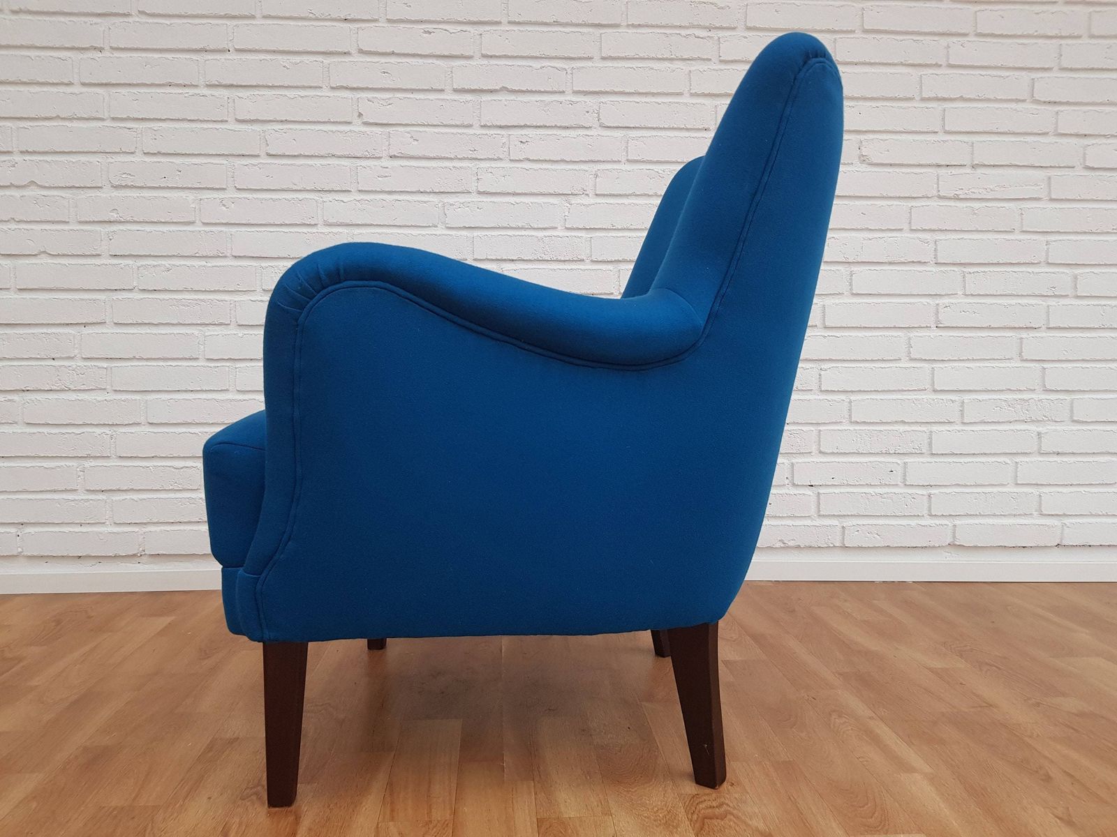 Danish Designed Armchair 70's, Wool, Beech, Completely Renovated Reupholstered photo for sale