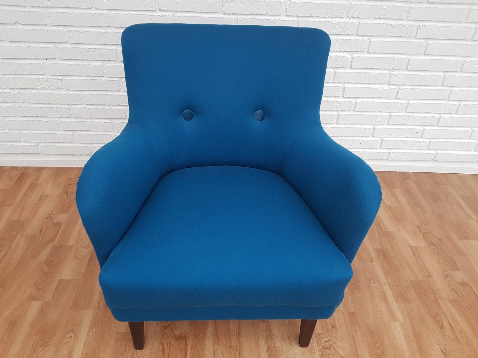 Danish Designed Armchair 70's, Wool, Beech, Completely Renovated Reupholstered photo vintage