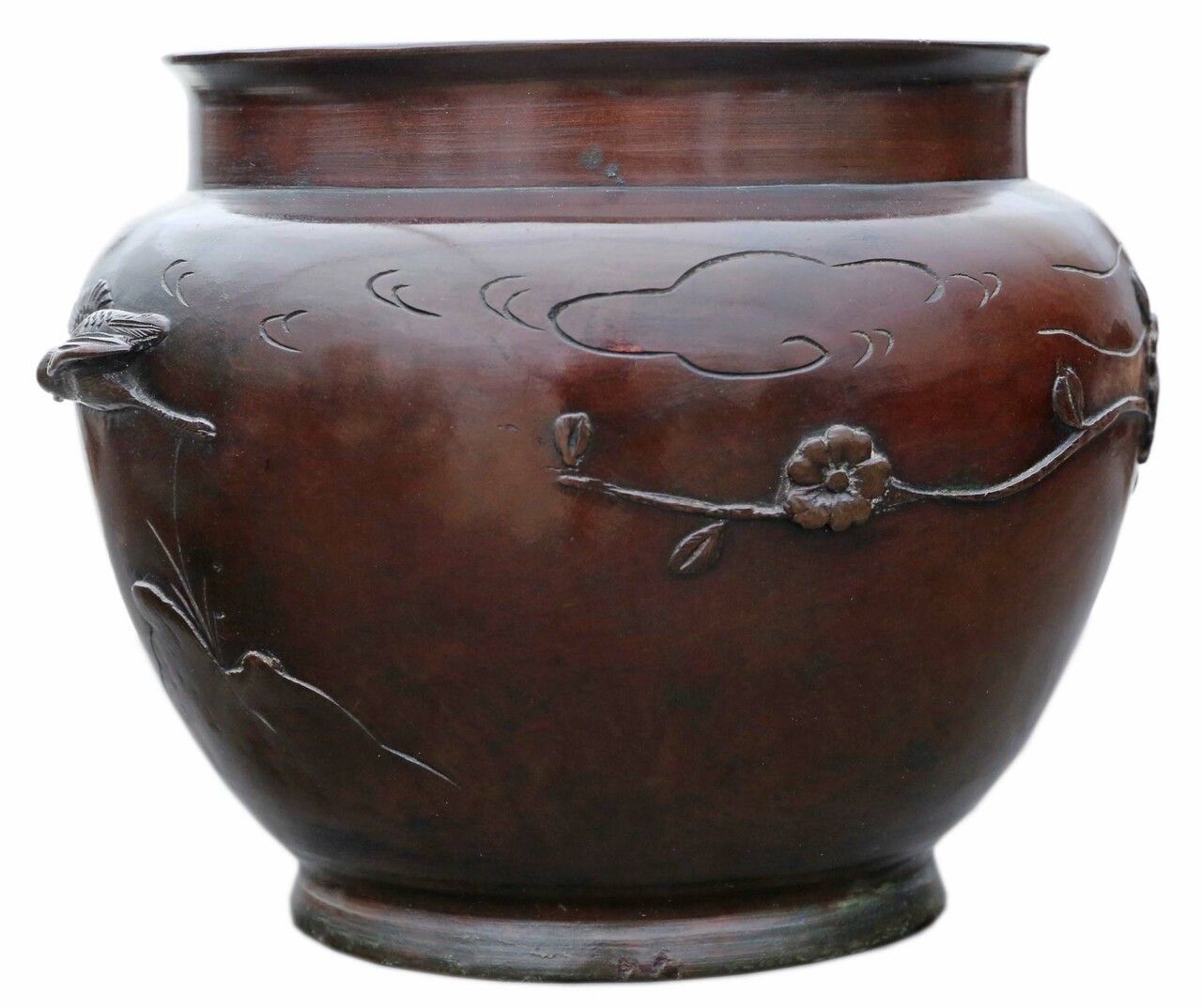 Antique Oriental Japanese Large Fine Quality Bronze Bowl Planter Jardinière Censor Meiji Period 19th Century photo for sale