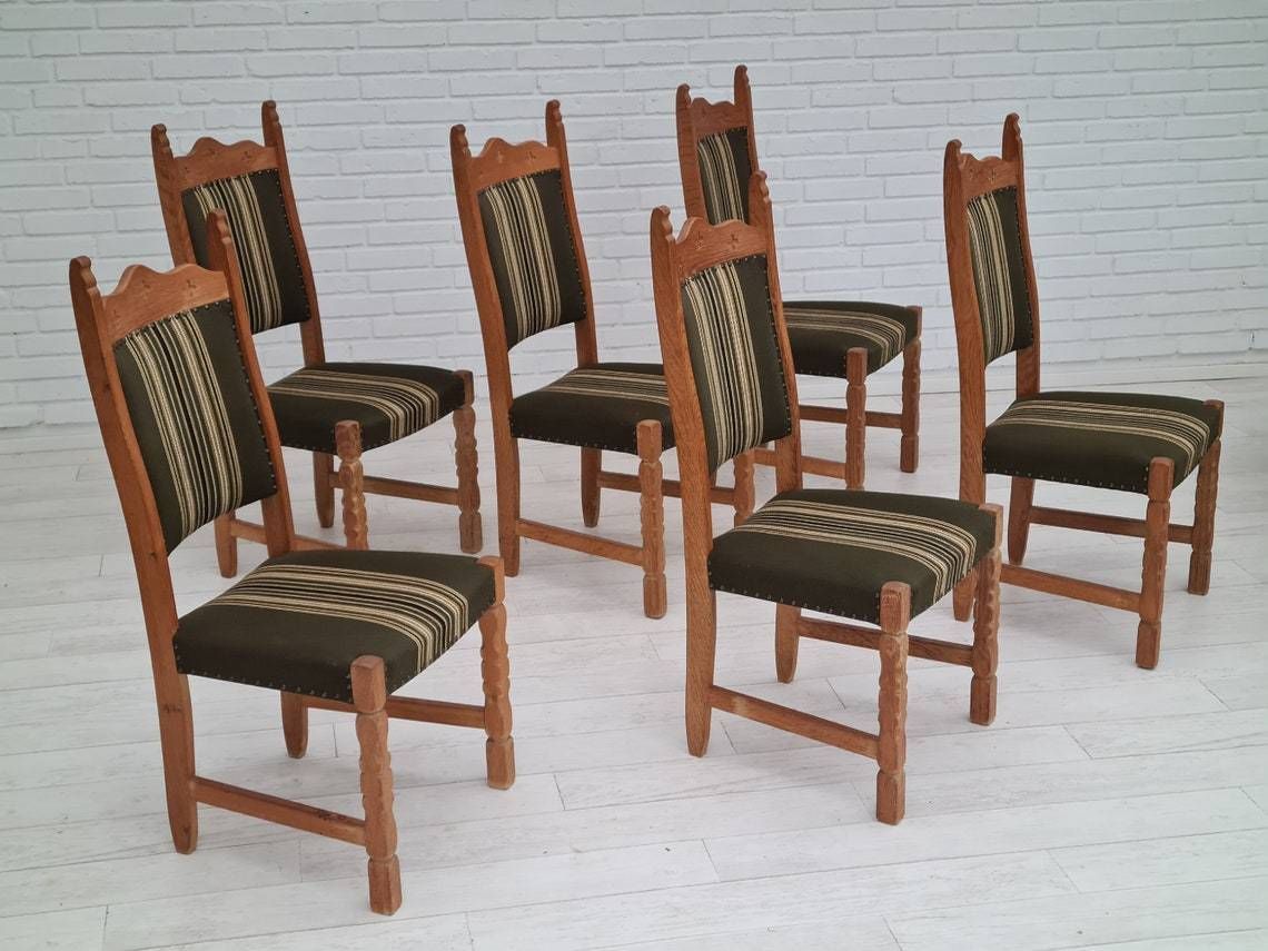 photo for sale Ca. Jaren 1960, Deens Design, Stijl Van Henning Kjærnulf, Set Hoge Rugstoelen, Eikenhout