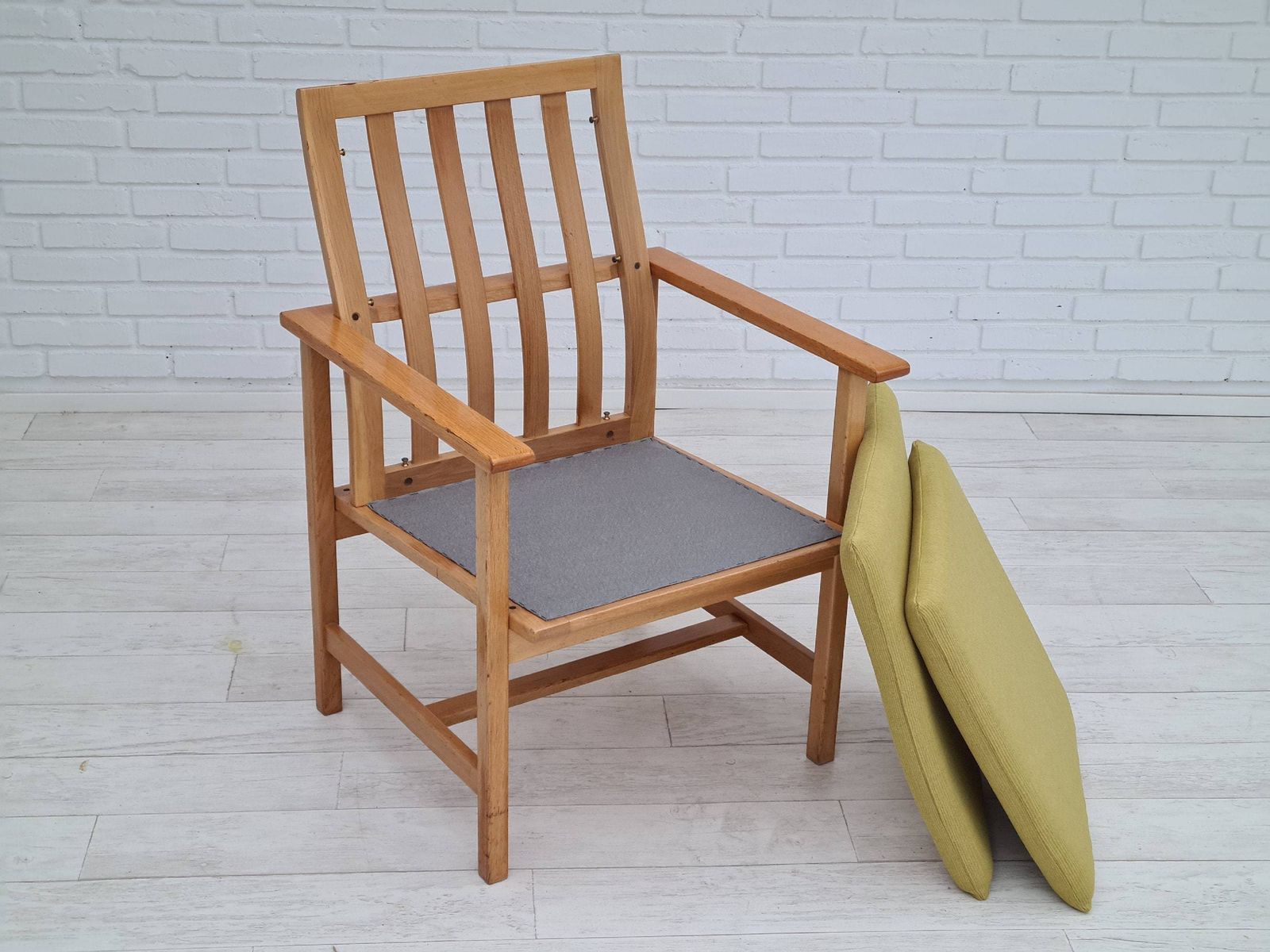 Danish Design By Børge Mogensen, Completely Renovated Reupholstered Armchair, 80s, Furniture Wool, Oak photo 651.6