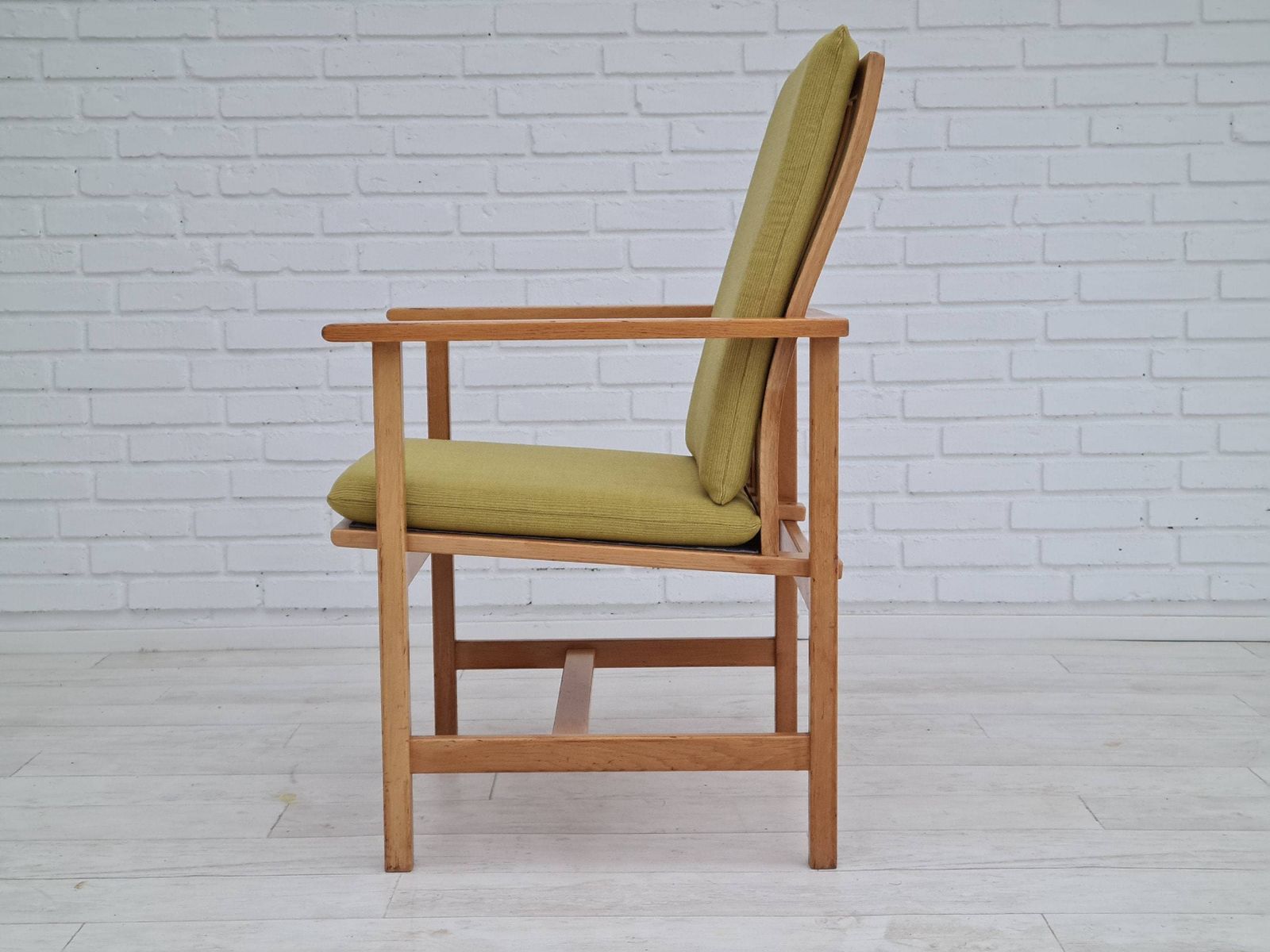 Danish Design By Børge Mogensen, Completely Renovated Reupholstered Armchair, 80s, Furniture Wool, Oak photo vintage