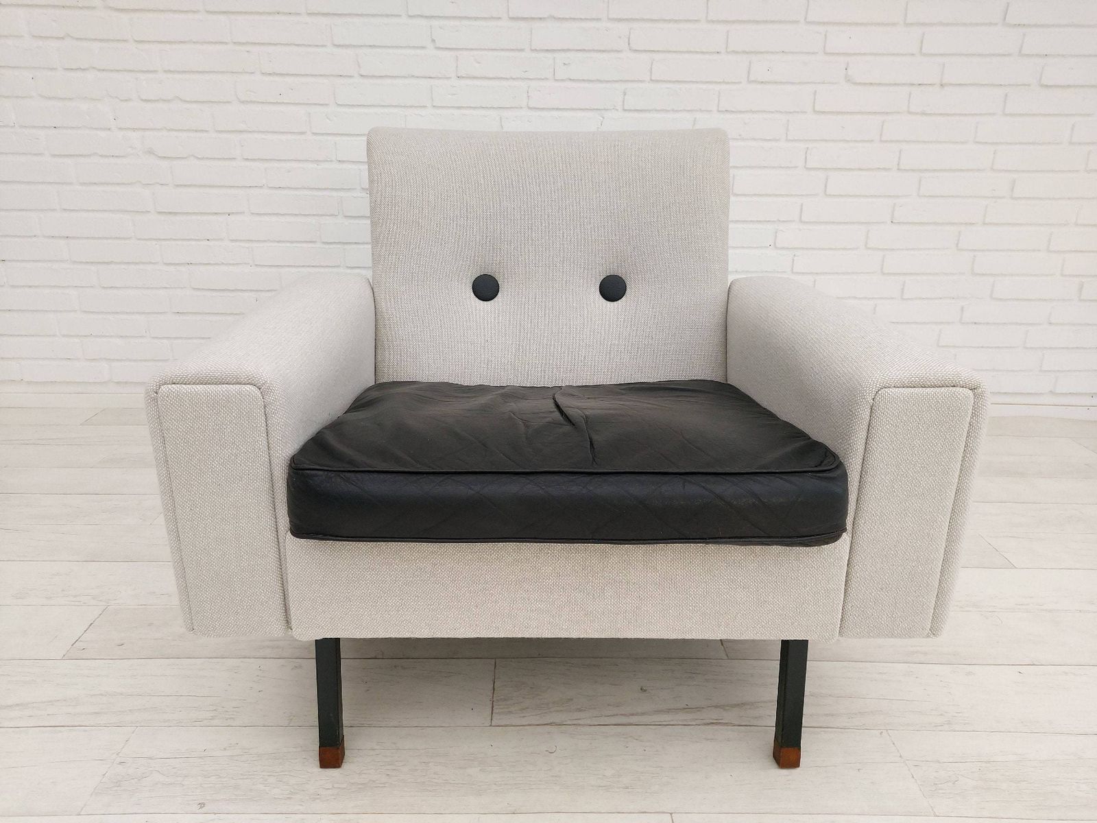 Danish Armchair, 70s, Completely Reupholstered, Kvadrat Wool, Leather photo Furniture