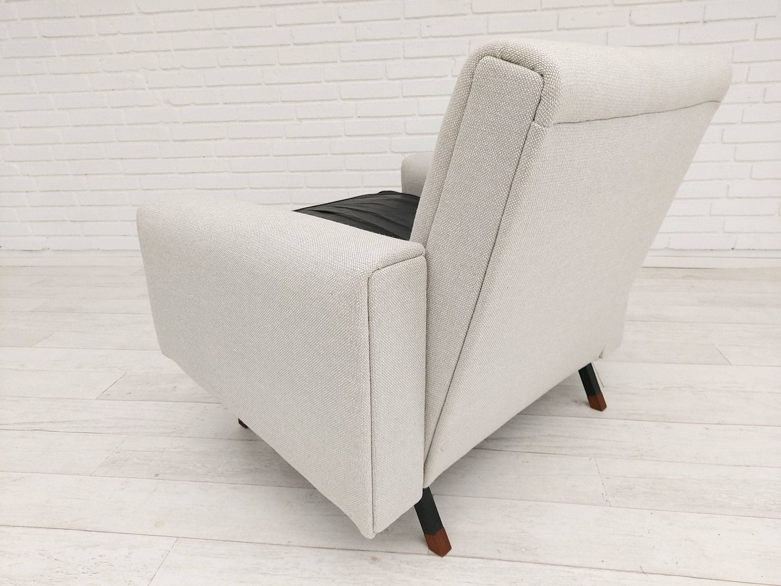 Danish Armchair, 70s, Completely Reupholstered, Kvadrat Wool, Leather photo vintage