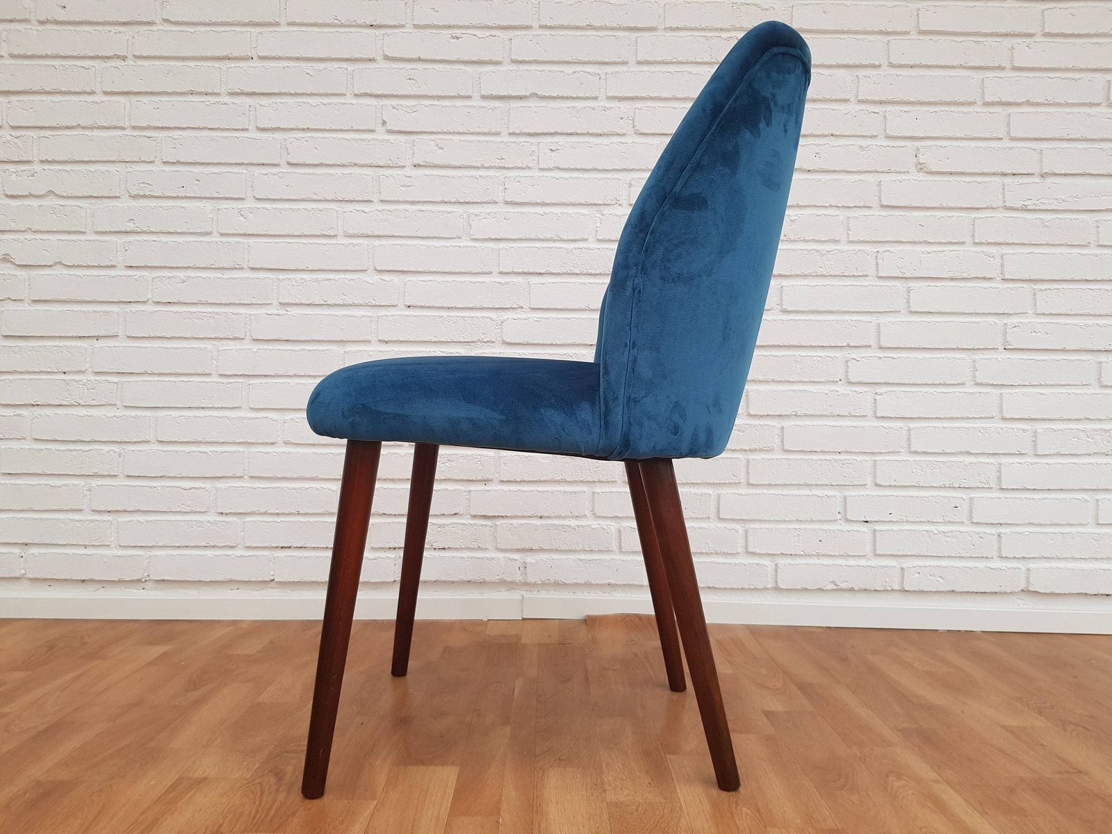 Little Retro Armchair, Velvet, Stained Beech Legs, 60s photo vintage
