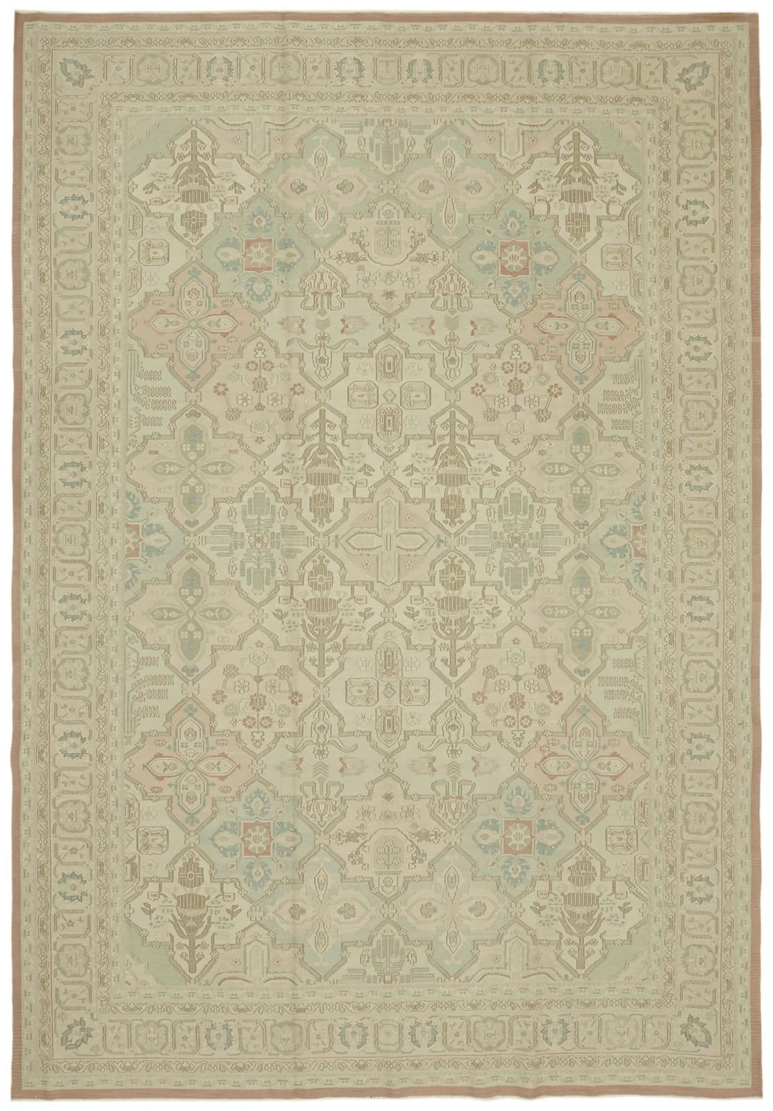 Turkish Hand Knotted 1980s 284 Cm X 414 Cm Beige Wool Vintage Kilim Rug