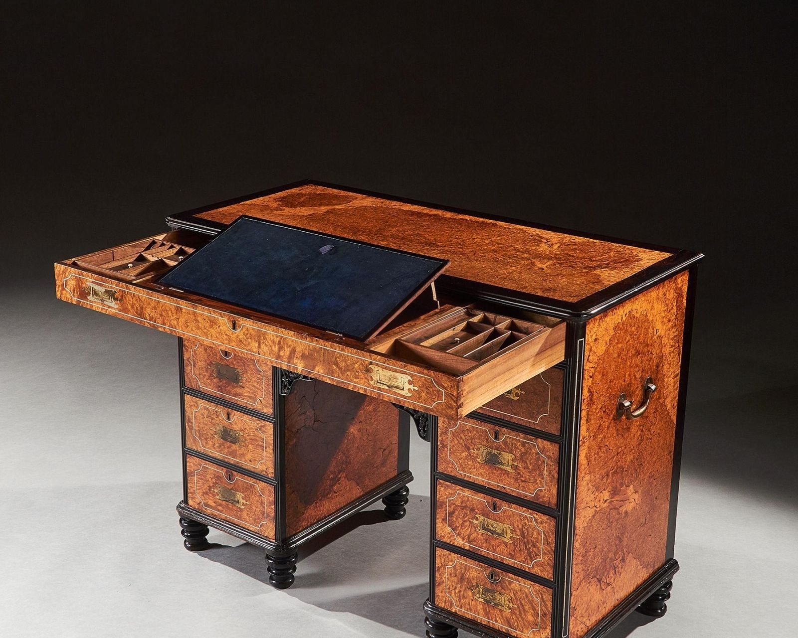 A Rare Chinese Export Amboyna And Ebony Campaign Kneehole Desk photo furniture