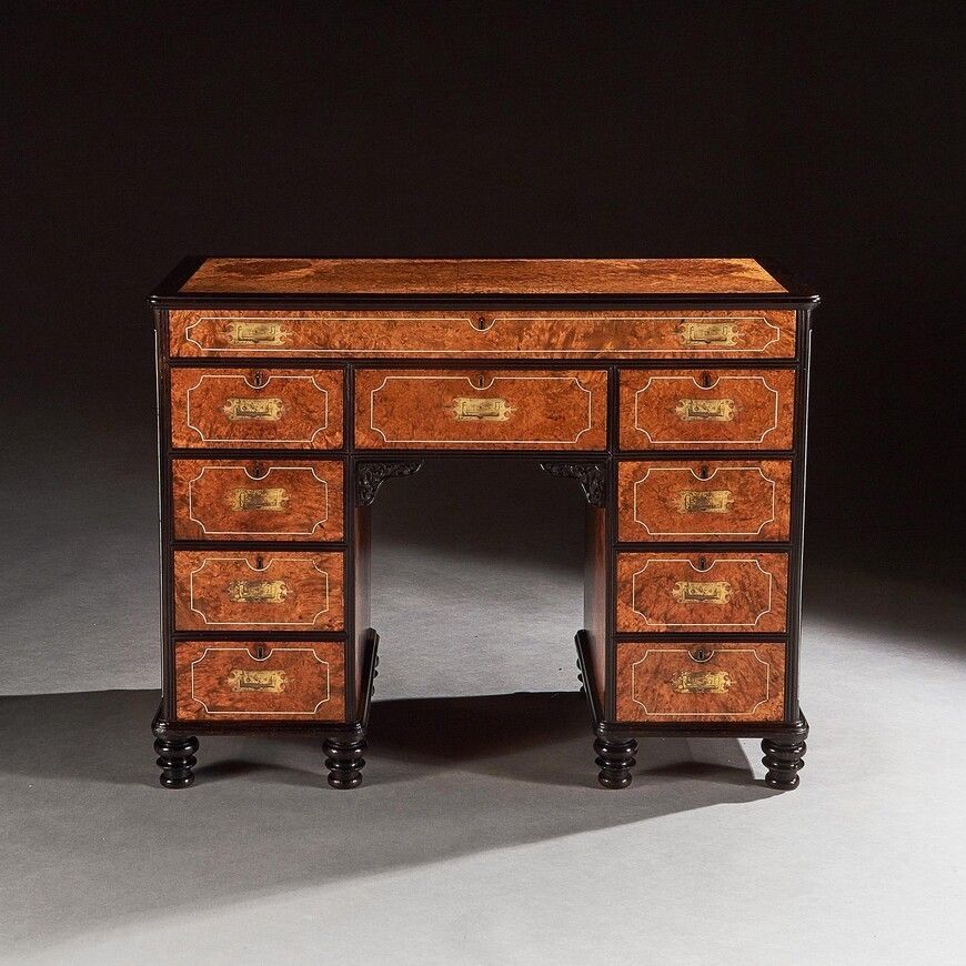 A Rare Chinese Export Amboyna And Ebony Campaign Kneehole Desk photo vinterior