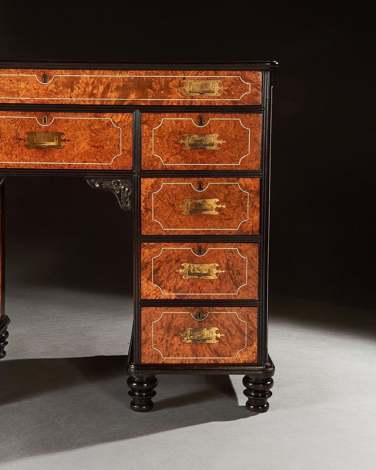 photo furniture A Rare Chinese Export Amboyna And Ebony Campaign Kneehole Desk