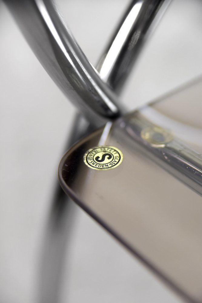 Vintage Bar Cart Chrome And Smoked Glass From Ikea 1970s photo for sale