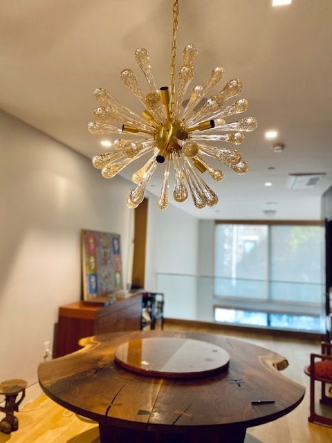 Transparent Gold Murano Glass “Drops” Sputnik Chandelier photo furniture