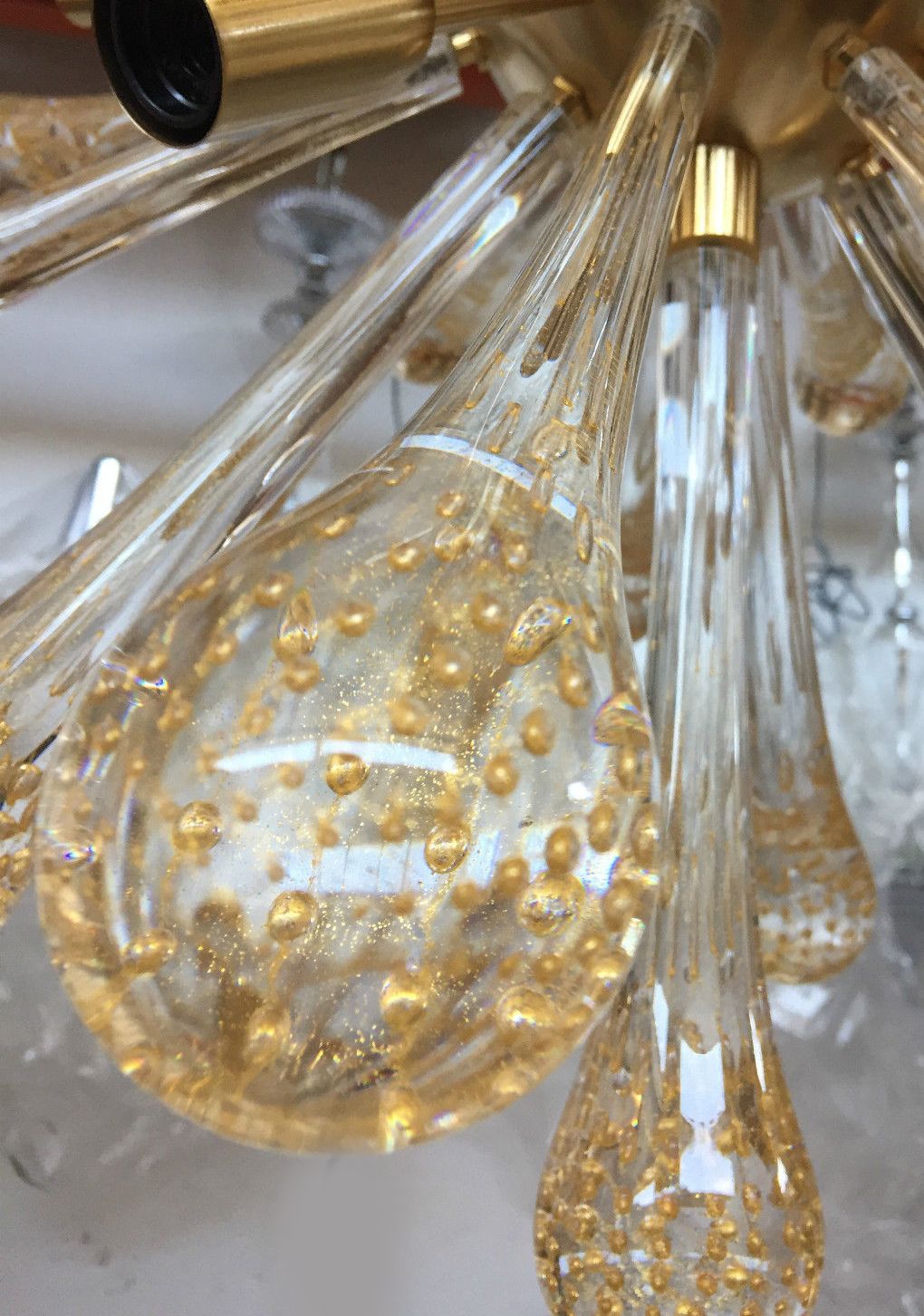 Transparent Gold Murano Glass “Drops” Sputnik Chandelier photo for sale