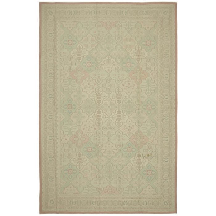 Turkish Handmade 1970s 346 Cm X 530 Cm Beige Wool Vintage Kilim Rug
