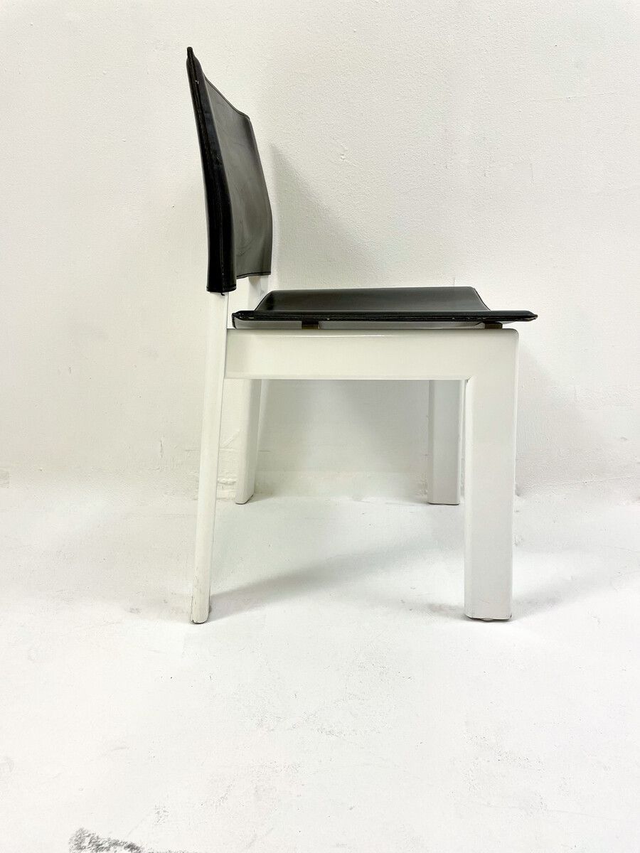 Set Of 4 Mid Century Black & White Wooden Leather Chairs photo Furniture