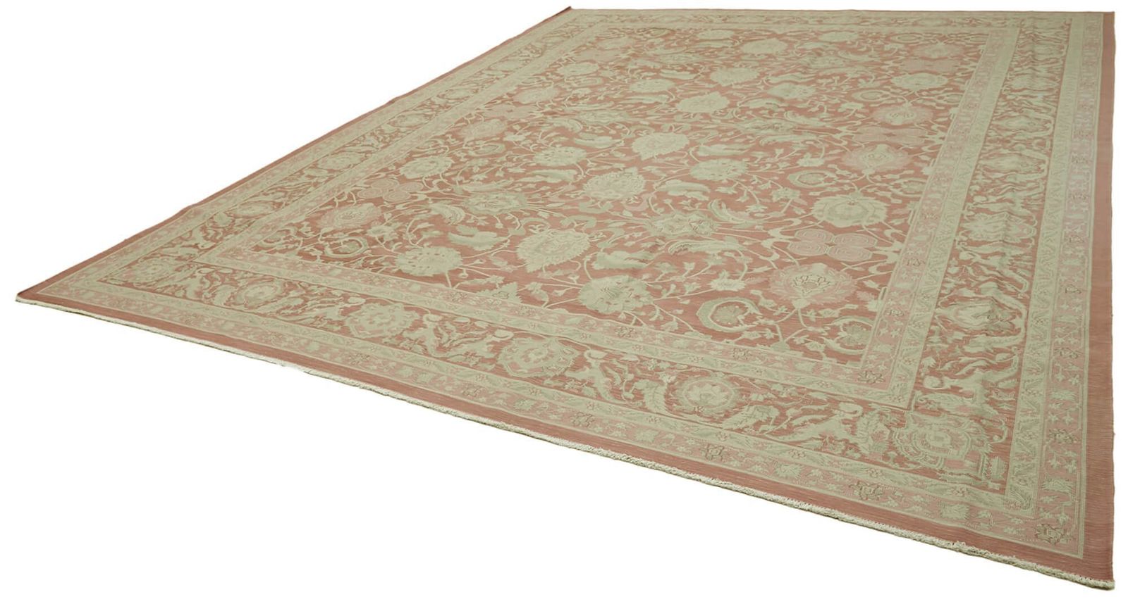 Turkish Handmade 1970s 347 Cm X 460 Cm Beige Wool Vintage Kilim Rug photo for sale