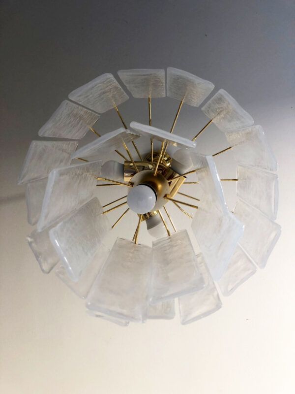 Venied White Alabastro “Listelli” Murano Glass Chandelier photo for sale